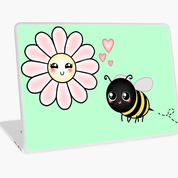 Kawaii Bumble Bee & Kawaii Daisy | Pink Blossom Flower Laptop Skin