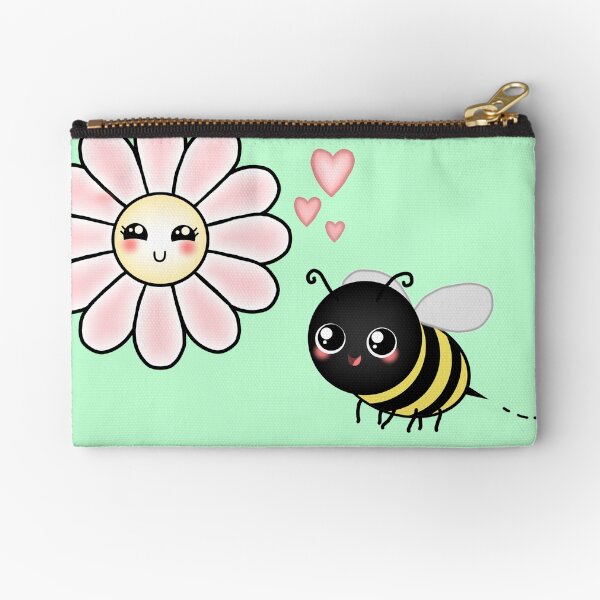 Kawaii Bumble Bee & Kawaii Daisy | Pink Blossom Flower Zipper Pouch