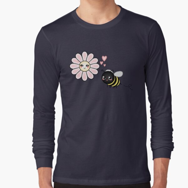 Kawaii Bumble Bee & Kawaii Daisy | Pink Blossom Flower Long Sleeve T-Shirt