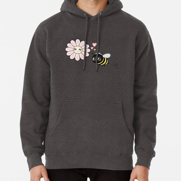 Kawaii Bumble Bee & Kawaii Daisy | Pink Blossom Flower Pullover Hoodie