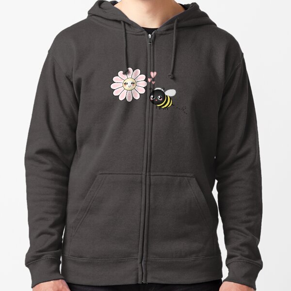 Kawaii Bumble Bee & Kawaii Daisy | Pink Blossom Flower Zipped Hoodie