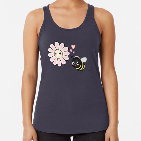 Kawaii Bumble Bee & Kawaii Daisy | Pink Blossom Flower Racerback Tank Top