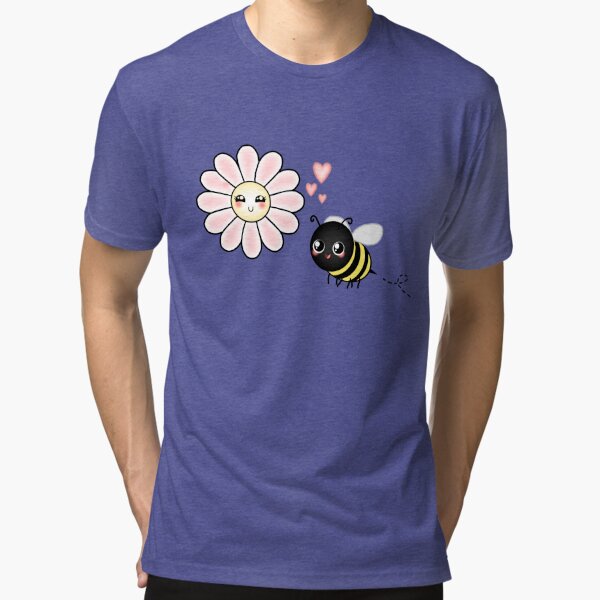 Kawaii Bumble Bee & Kawaii Daisy | Pink Blossom Flower Tri-blend T-Shirt