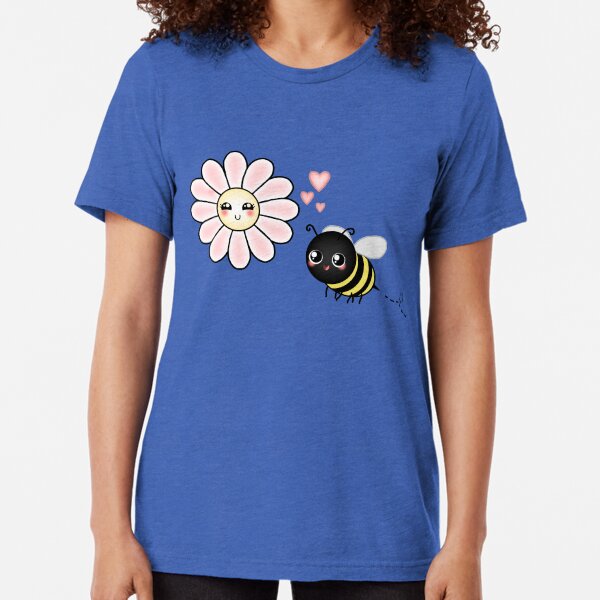 Kawaii Bumble Bee & Kawaii Daisy | Pink Blossom Flower Tri-blend T-Shirt