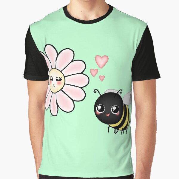 Kawaii Bumble Bee & Kawaii Daisy | Pink Blossom Flower Graphic T-Shirt