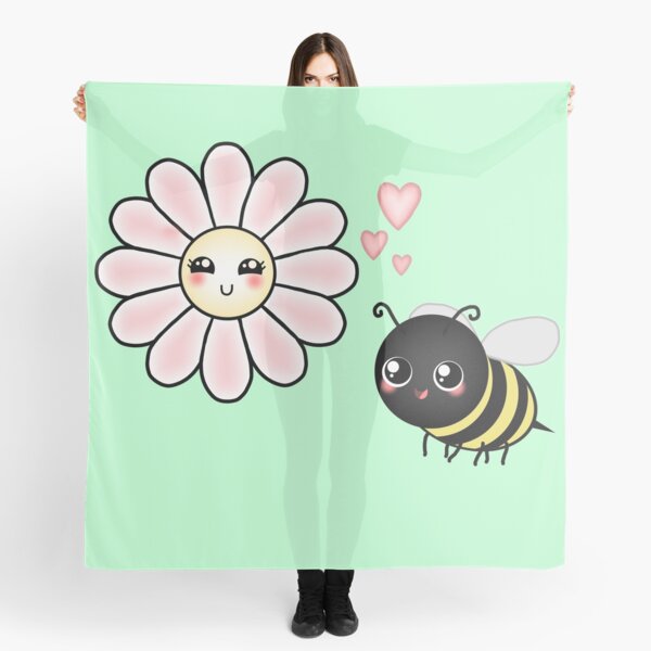 Kawaii Bumble Bee & Kawaii Daisy | Pink Blossom Flower Scarf