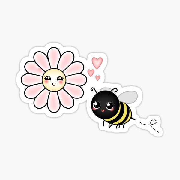 Kawaii Bumble Bee & Kawaii Daisy | Pink Blossom Flower Sticker