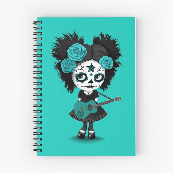 Item preview, Teal Blue Sugar Skull Big Eyed Girl Playing the Guitar designed and sold by JeffBartels.