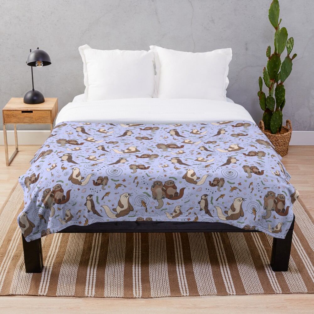 Otters in Purple Throw Blanket