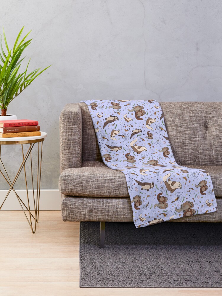 Alternate view of Otters in Purple Throw Blanket