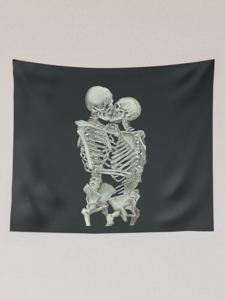 Two skeletons kissing tapestry sale