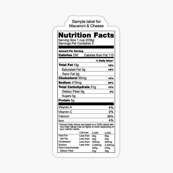 "Macaroni and Cheese Nutrition Facts" Sticker for Sale by Mazalcrafts