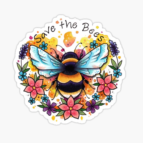 Bees and Slogan with Flowers Design Sticker