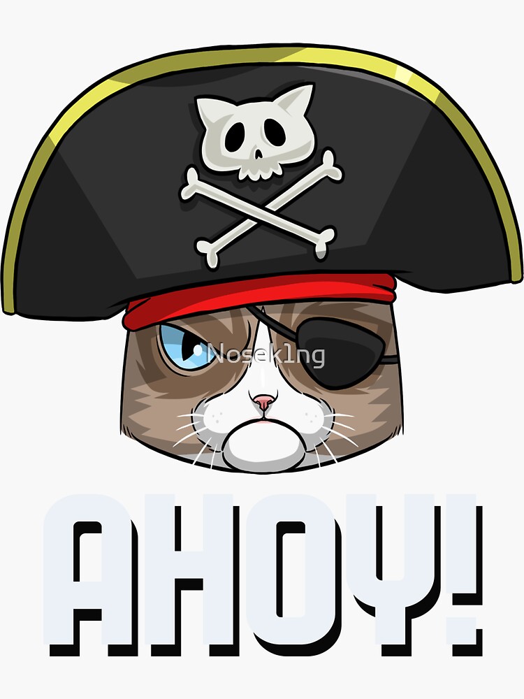 "Cat Pirate Jolly Roger Skull and Crossbones" Sticker for Sale by