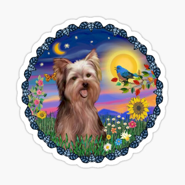 Bluebird and Yorkshire Terrier Sticker