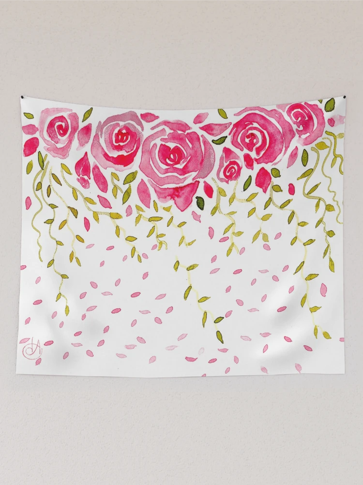 Aperçu 2 sur 3. Tentures avec l'œuvre Roses Roses Roses créée et vendue par Denise Armstrong.