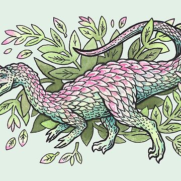 Artwork thumbnail, Dilophosaurus Bouquet | Dinosaur Plant Floral Watercolor by OMEGAFAUNA