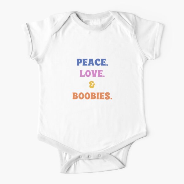PEACE, LOVE & BOOBIES (colorful) Short Sleeve Baby One-Piece
