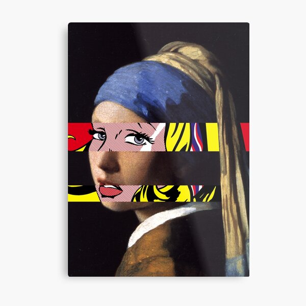 Vermeer's Girl with a Pearl Earring meets Lichtenstein's Girl with hair ribbon Metal Print