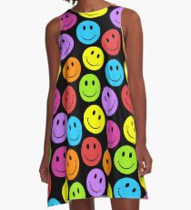 Happy Colorful Smiley Faces Pattern A-Line Dress