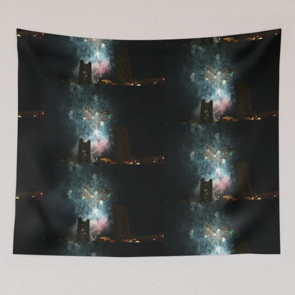 Item preview, New Year's On The Bridge - Blue, Pink and Gold Fireworks designed and sold by LemonsandInk.