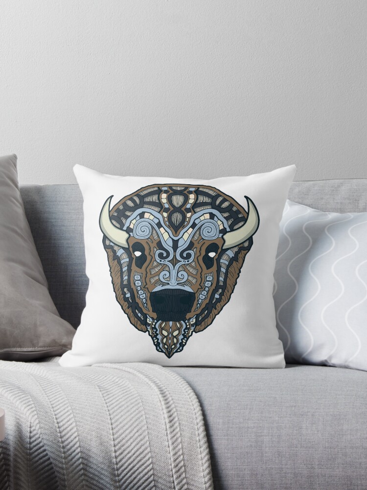 Thumbnail 1 of 3, Throw Pillow, Norse Bison Color designed and sold by jerodart.