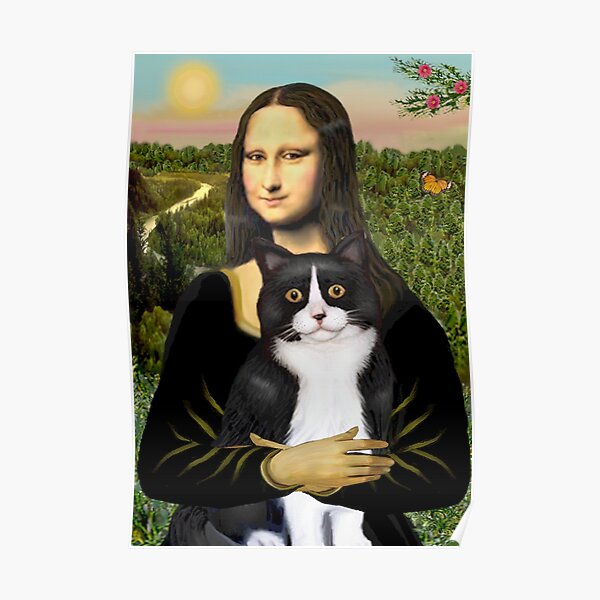 Mona Lisa and her Black and White Tuxedo Cat Poster