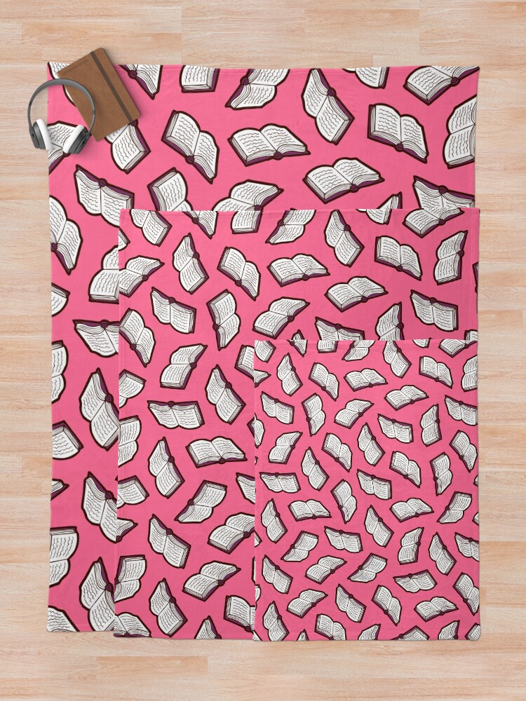 Alternate view of Bookish Reading Pattern in Pink Throw Blanket
