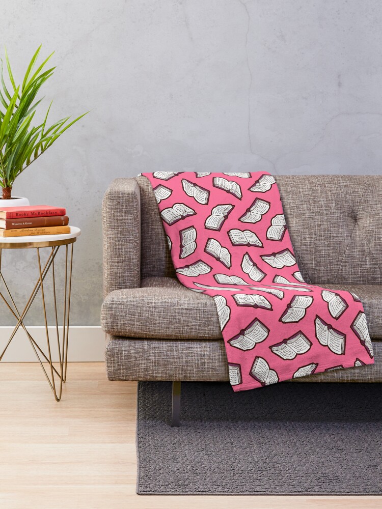 Alternate view of Bookish Reading Pattern in Pink Throw Blanket