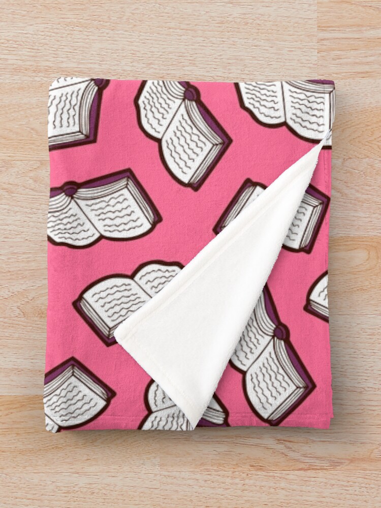 Alternate view of Bookish Reading Pattern in Pink Throw Blanket