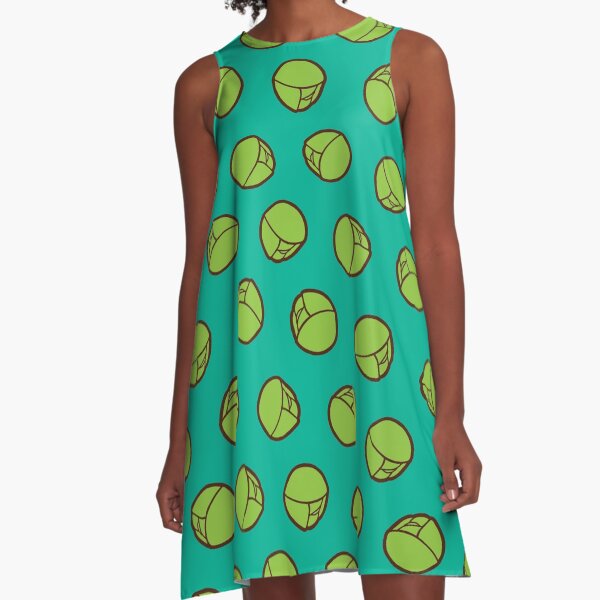 Brussel Sprouts Pattern in Turquoise A-Line Dress