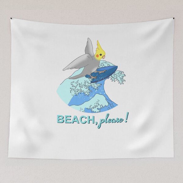 Item preview, beach please - surfing cockatiel doodle designed and sold by FandomizedRose.