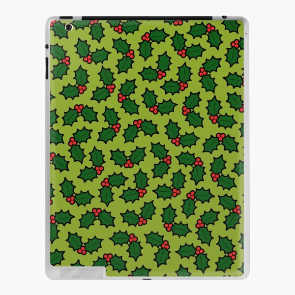 Holly Leaves and Berries Pattern in Light Green iPad Skin