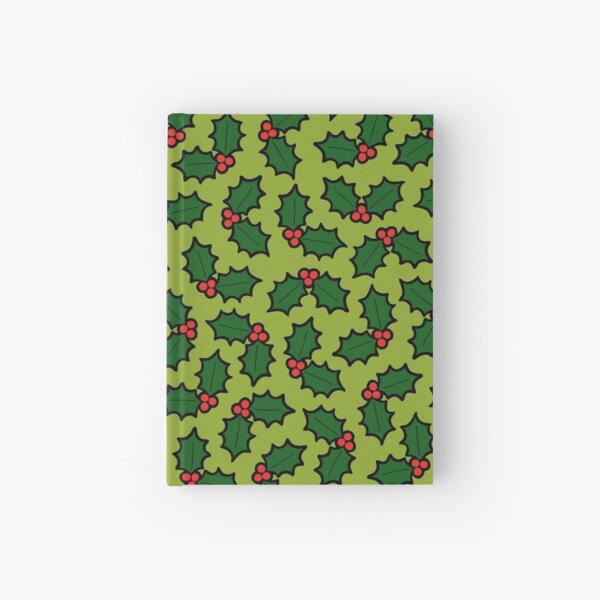 Holly Leaves and Berries Pattern in Light Green Hardcover Journal