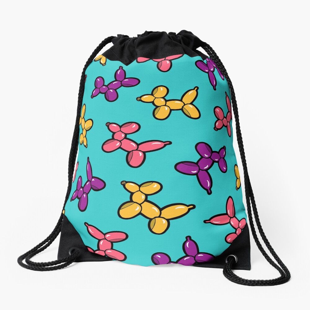 Balloon Animal Dogs Pattern in Blue Drawstring Bag