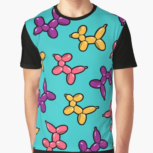 Balloon Animal Dogs Pattern in Blue Graphic T-Shirt