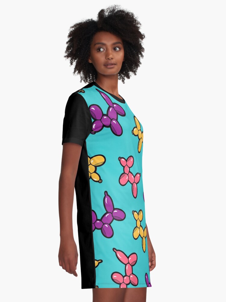 Alternate view of Balloon Animal Dogs Pattern in Blue Graphic T-Shirt Dress