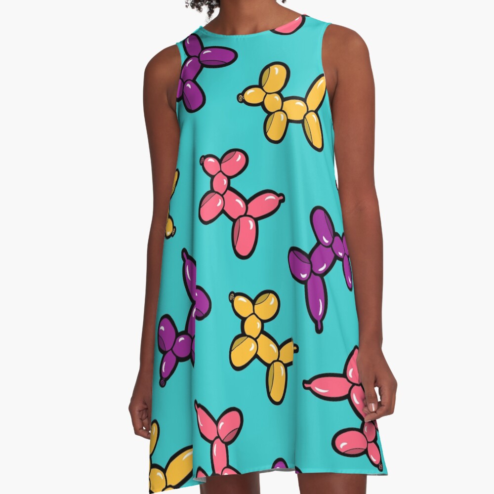 Balloon Animal Dogs Pattern in Blue A-Line Dress