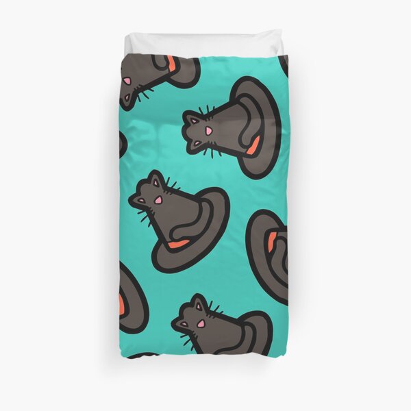 Halloween Witches Cat Hat Pattern in Turquoise Duvet Cover