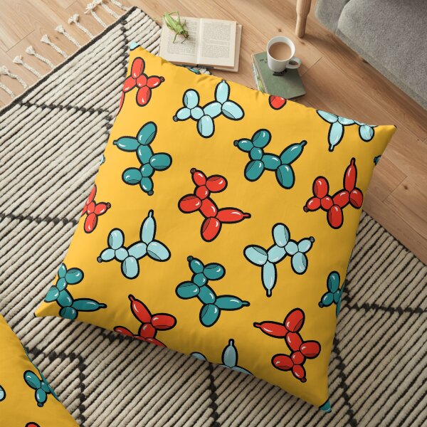 Balloon Animal Dogs Pattern in Yellow Floor Pillow