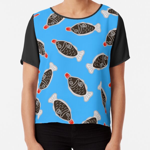 Sushi Soy Fish Pattern in Blue Chiffon Top
