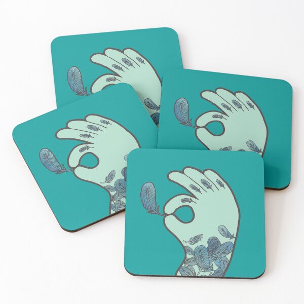 Blue Feather Tattoo Coasters (Set of 4)