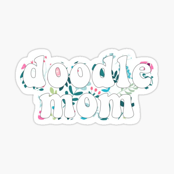 Vista previa del artículo con la obra «Mamá con garabatos florales - Pegatina Goldendoodle Goldendoodle», diseñado y vendido por efdesigns.