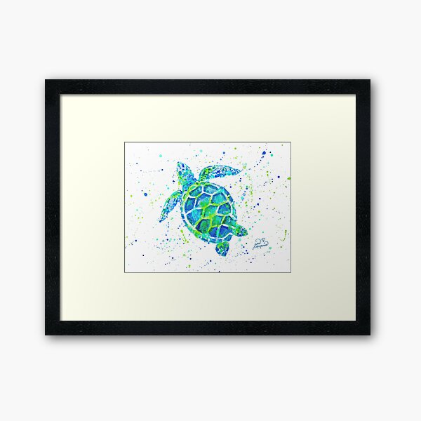 Sea Turtle with paint splats by Jan Marvin Framed Art Print