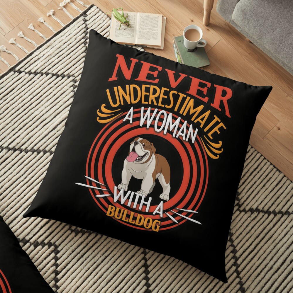 Bulldog - Never Underestimate A Woman With A Bulldog Silhouette Floor Pillow