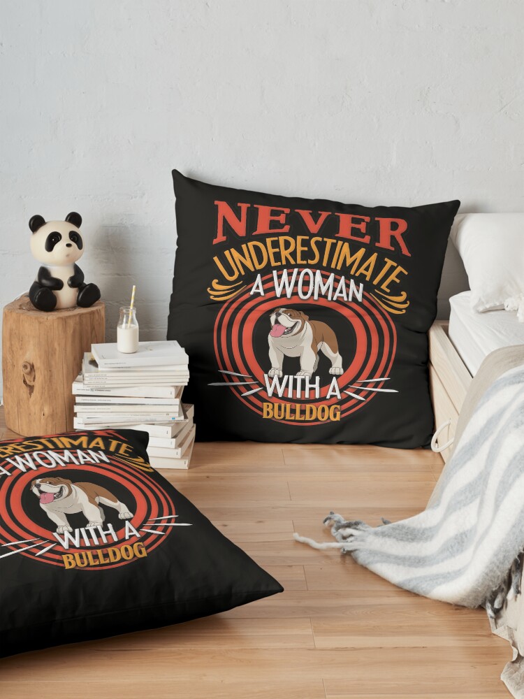 Alternate view of Bulldog - Never Underestimate A Woman With A Bulldog Silhouette Floor Pillow