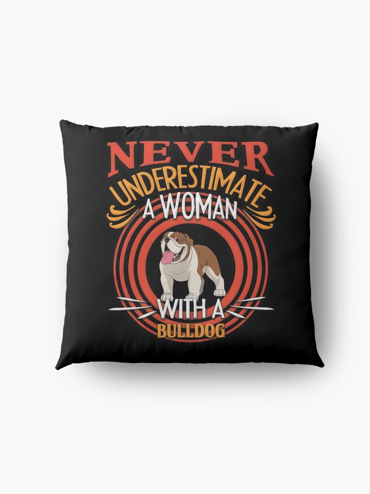 Alternate view of Bulldog - Never Underestimate A Woman With A Bulldog Silhouette Floor Pillow
