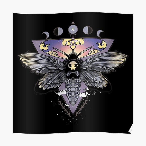 Death Head Moth Gothic Triangle Moon Phase Art Poster