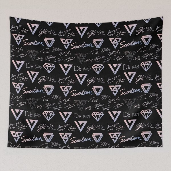 Item preview, SEVENTEEN Signatures and Logos Pattern (Black) designed and sold by skeletonvenus.
