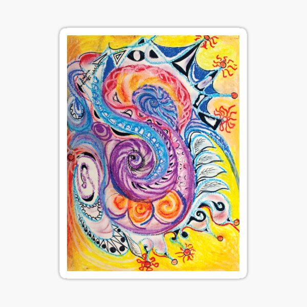 Roundish multicolored shapes on yellow abstract Sticker